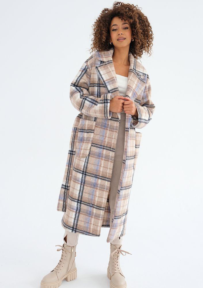 Sage - Beige checked tied coat
