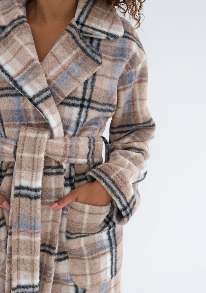 Sage - Beige checked tied coat