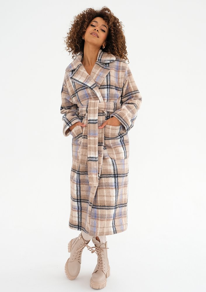 Sage - Beige checked tied coat