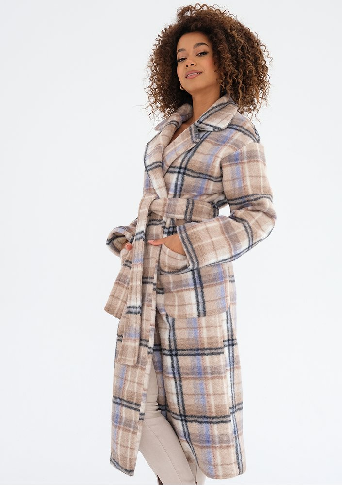 Sage - Beige checked tied coat