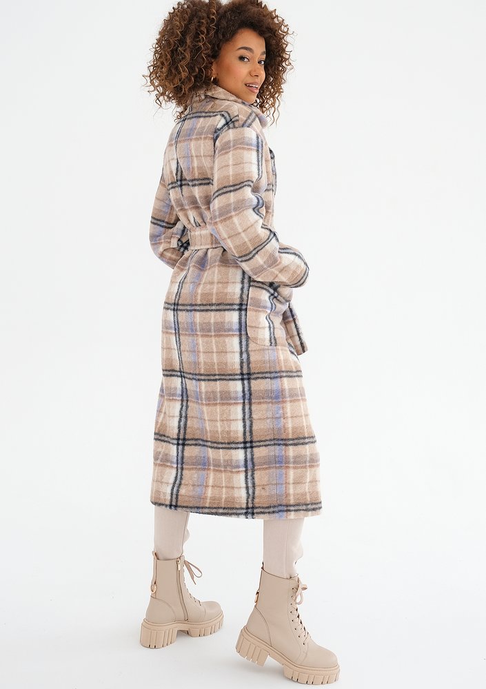 Sage - Beige checked tied coat