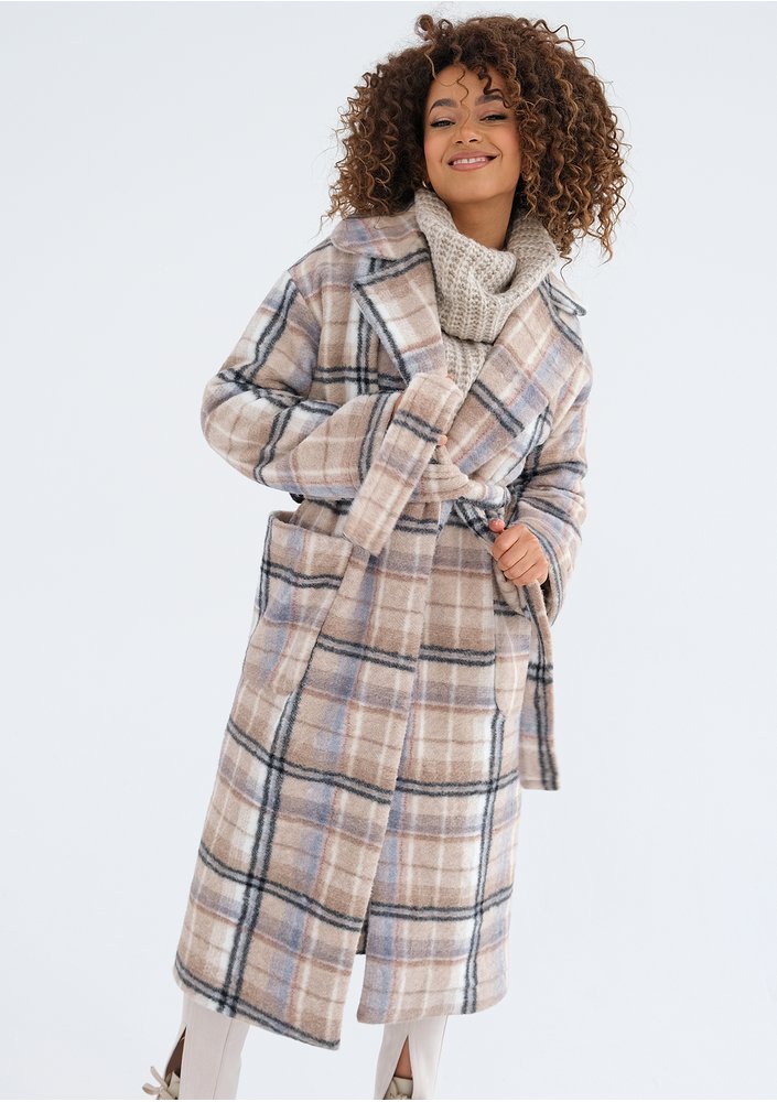 Sage - Beige checked tied coat