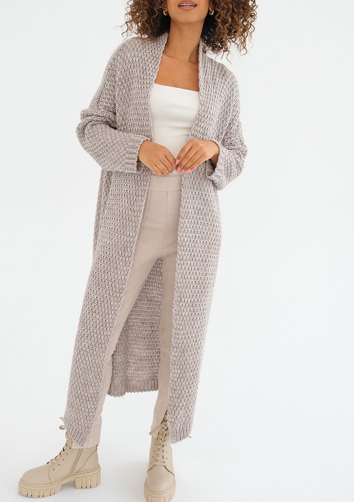 Tove - Melange beige maxi cardigan