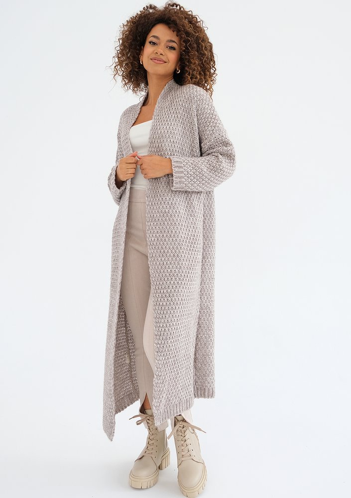 Tove - Melange beige maxi cardigan