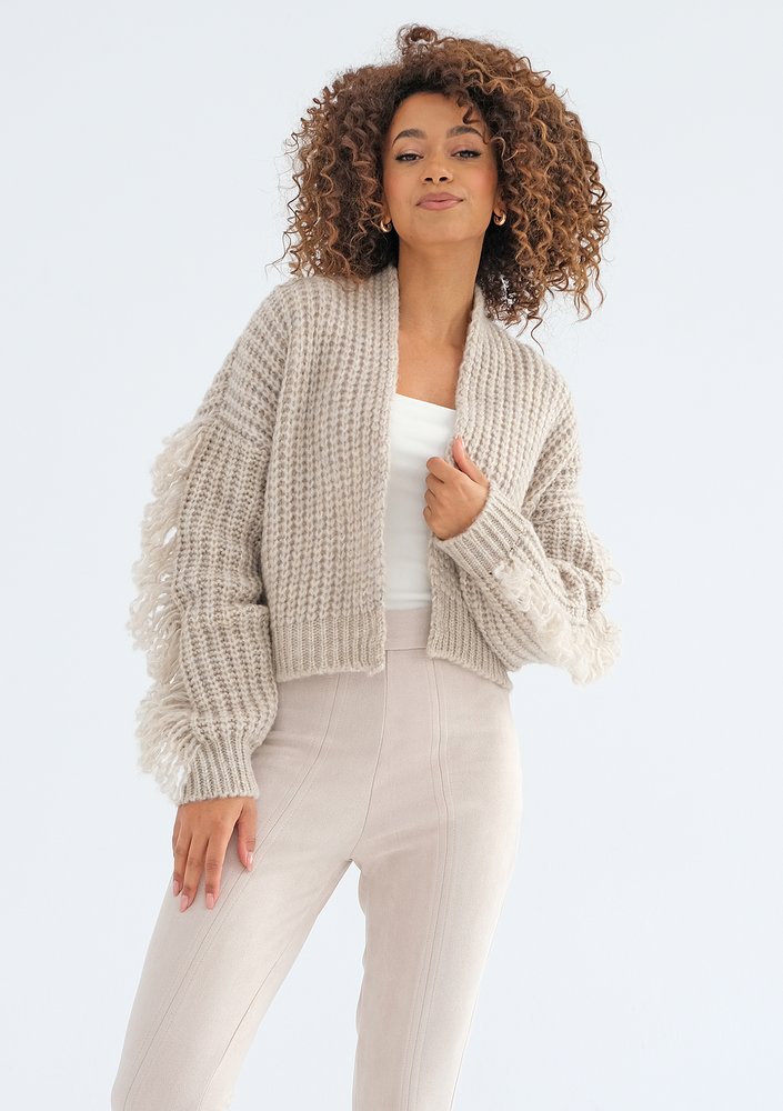 Adora - Beige fringed cardigan