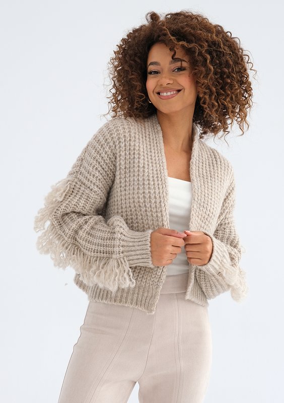 Adora - Beige fringed cardigan