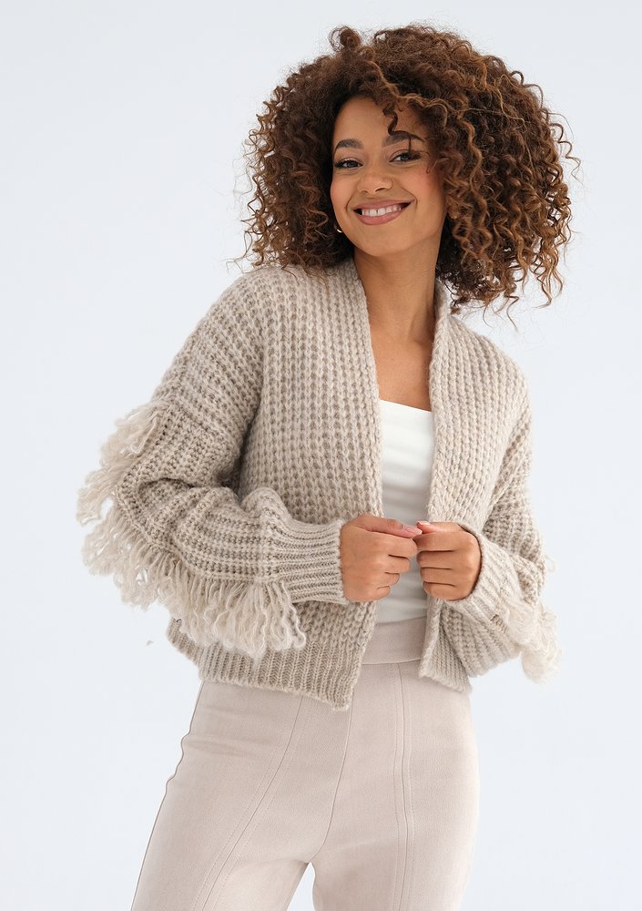 Adora - Beige fringed cardigan