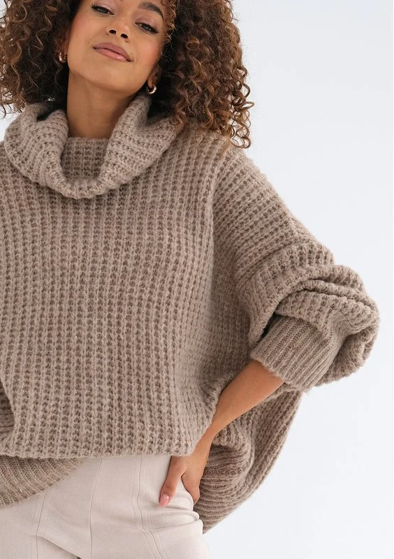 Stor - Latte beige oversize turtleneck sweater