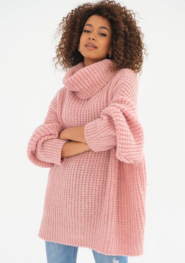 Stor - Sweter z golfem oversize Pudrowy