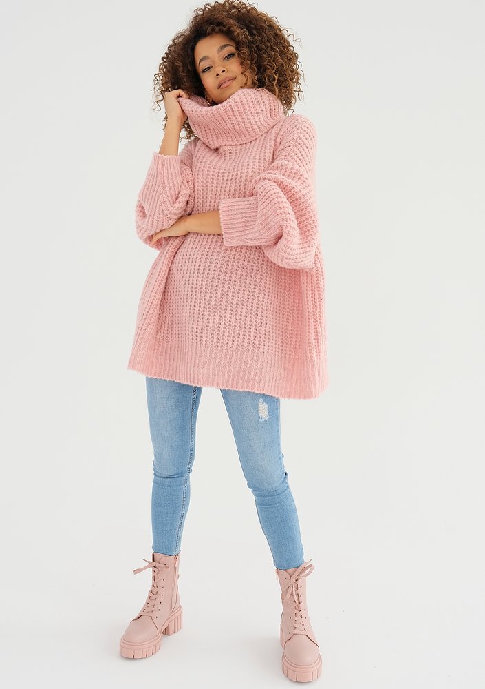 Stor - Sweter z golfem oversize Pudrowy