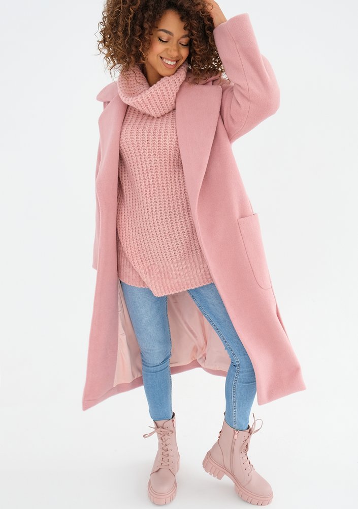 Sage - Powder pink tied coat