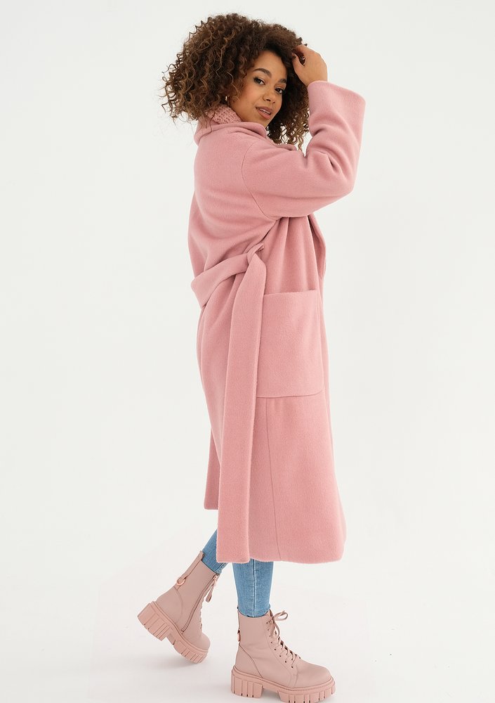 Sage - Powder pink tied coat