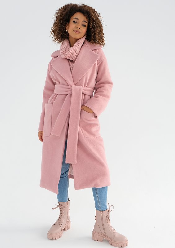 Sage - Powder pink tied coat