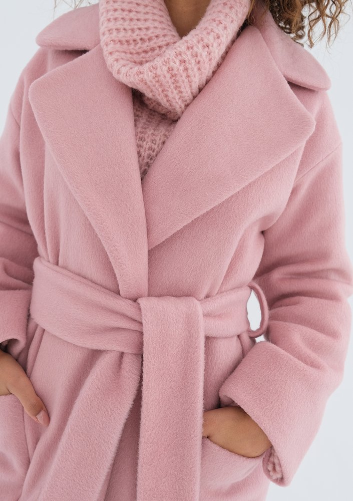 Sage - Powder pink tied coat