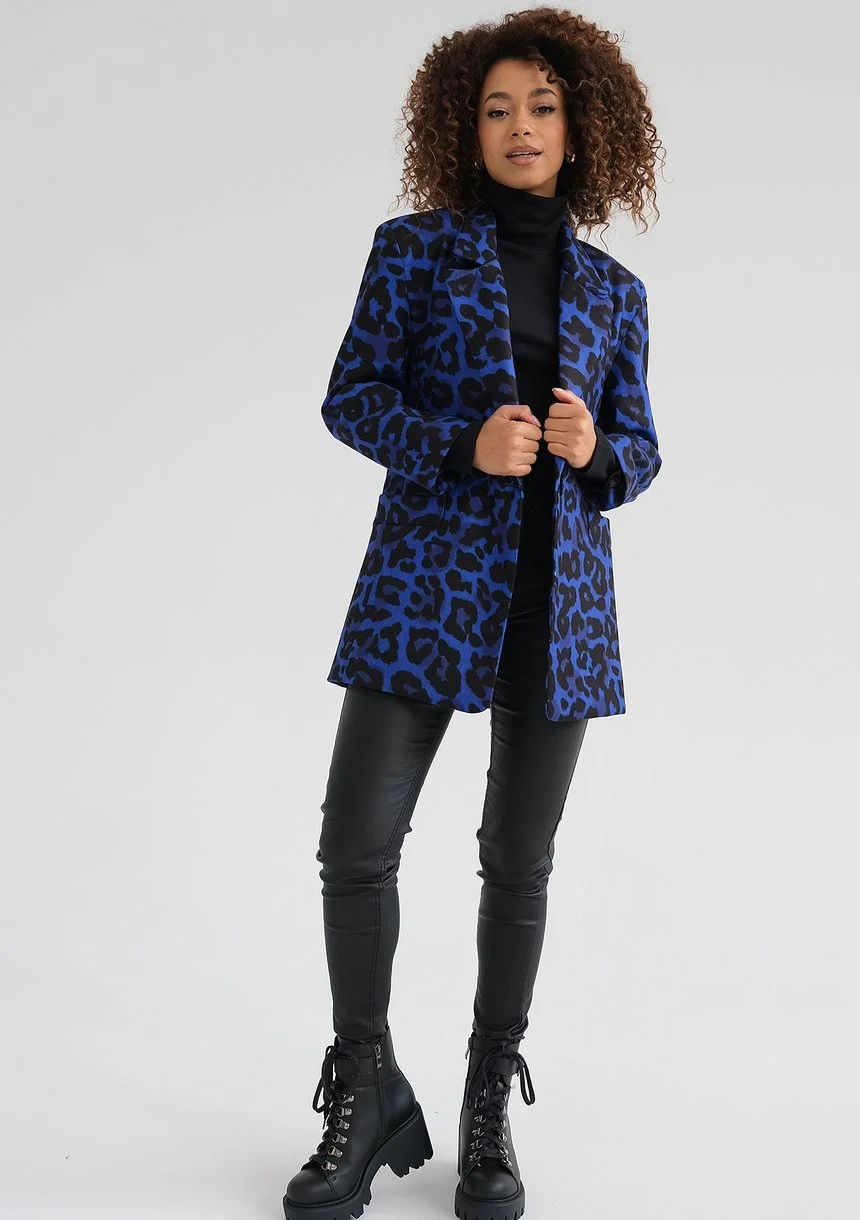 Zura - Blue leopard printed oversize blazer