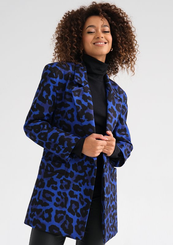 Zura - Blue leopard printed oversize blazer