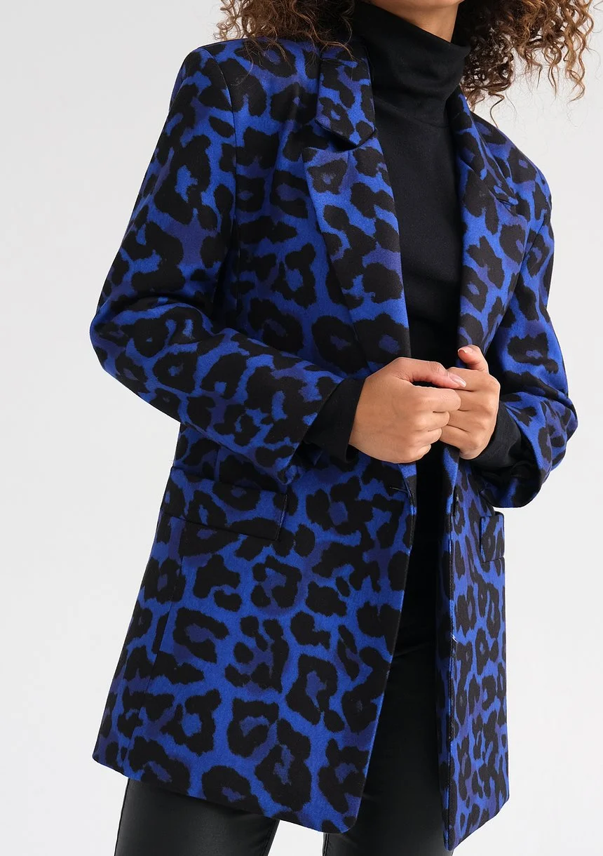 Zura - Blue leopard printed oversize blazer