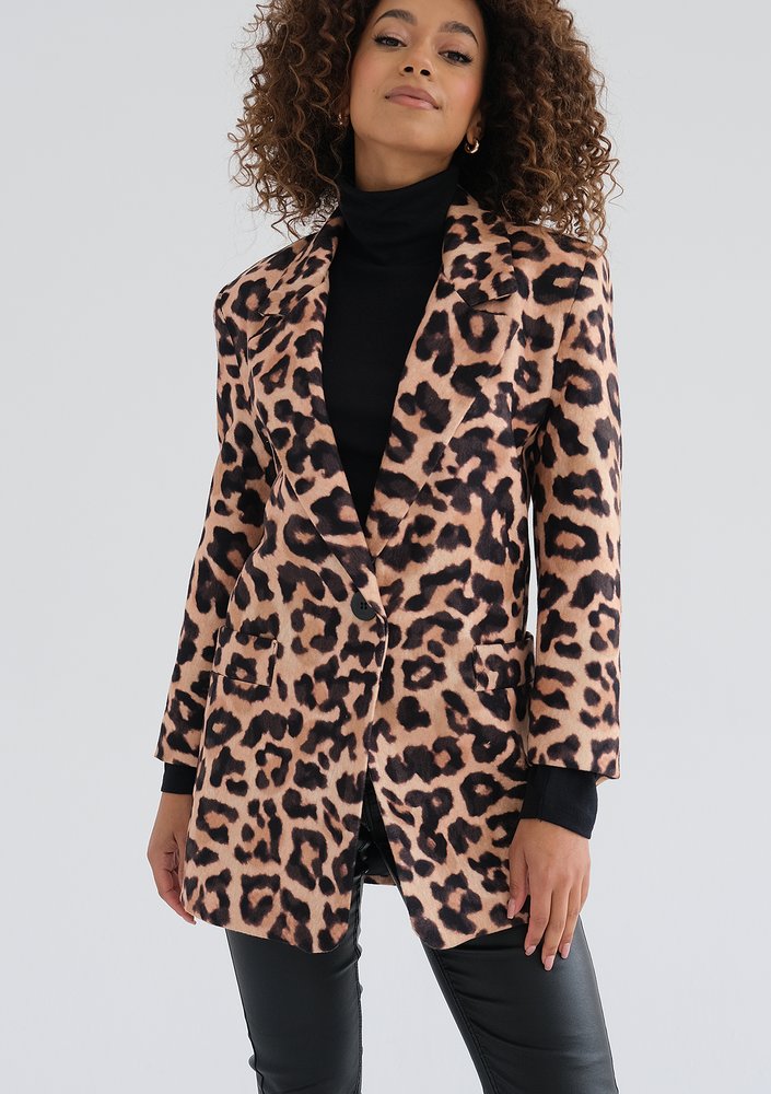Zura - Beige leopard printed oversize blazer