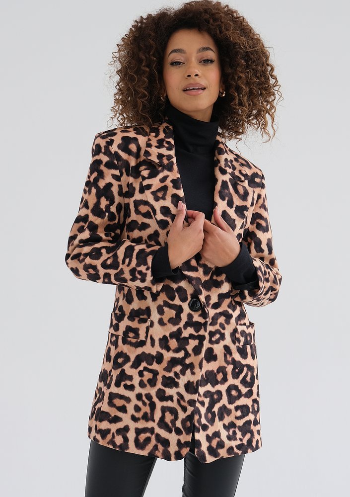 Zura - Beige leopard printed oversize blazer