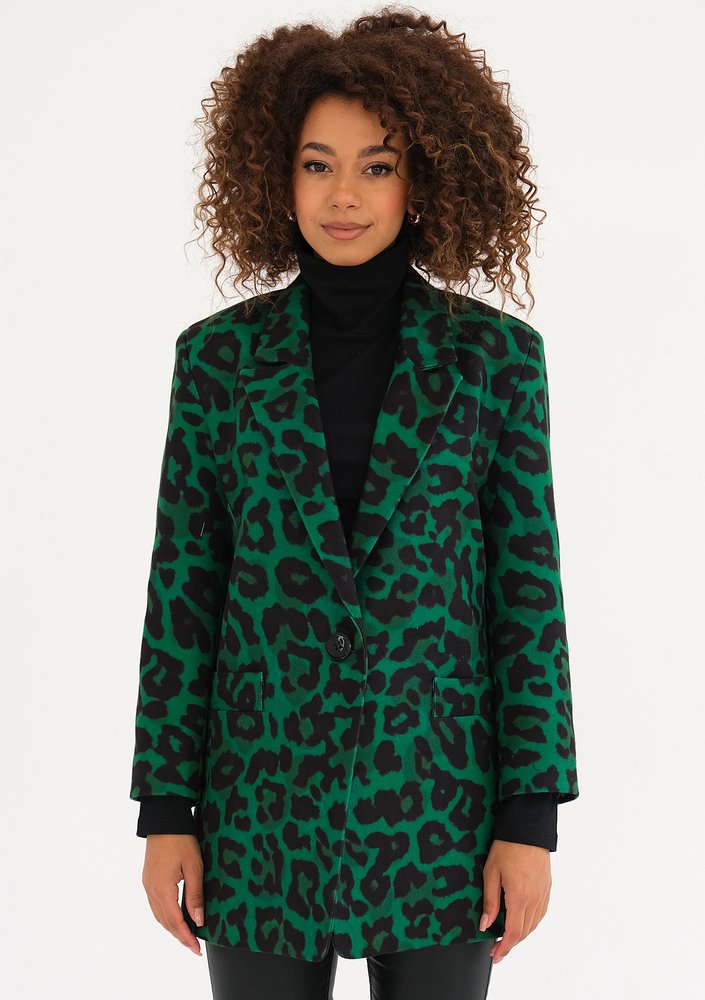Zura - Green leopard printed oversize blazer