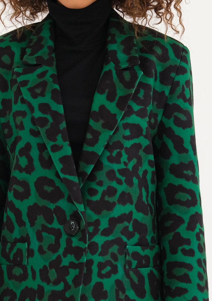 Zura - Green leopard printed oversize blazer