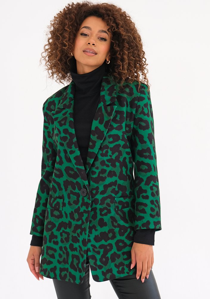 Zura - Green leopard printed oversize blazer