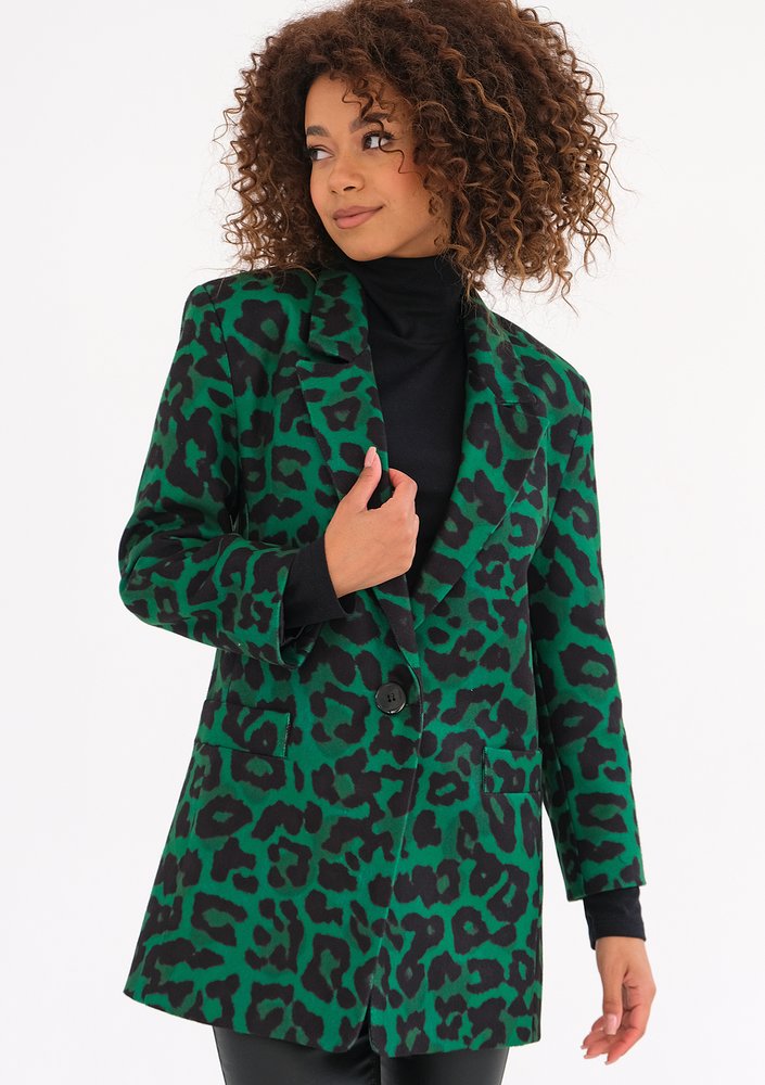 Zura - Green leopard printed oversize blazer