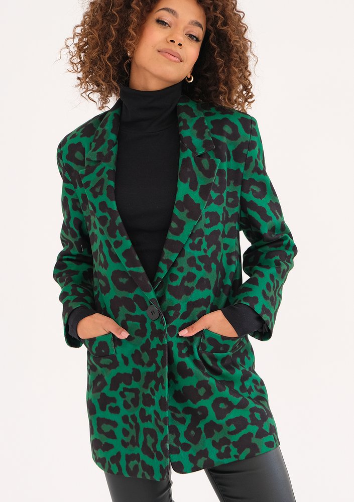 Zura - Green leopard printed oversize blazer