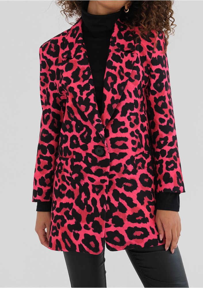 Zura - Pink leopard printed oversize blazer