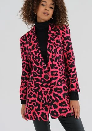 Zura - Pink leopard printed oversize blazer