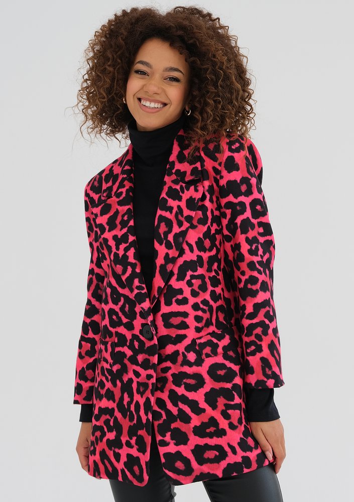 Zura - Pink leopard printed oversize blazer