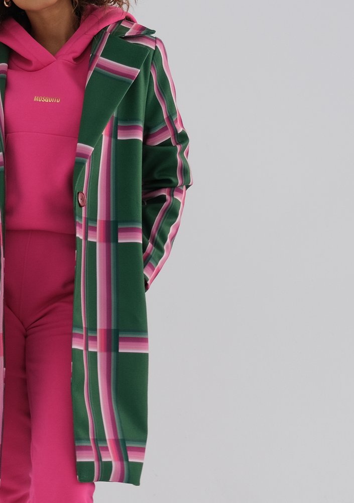 Moris - Green coat with a pink check print