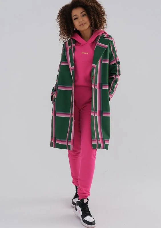 Moris - Green coat with a pink check print