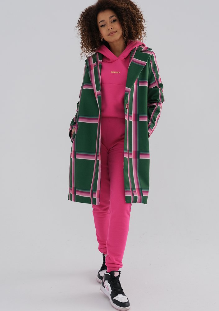 Moris - Green coat with a pink check print