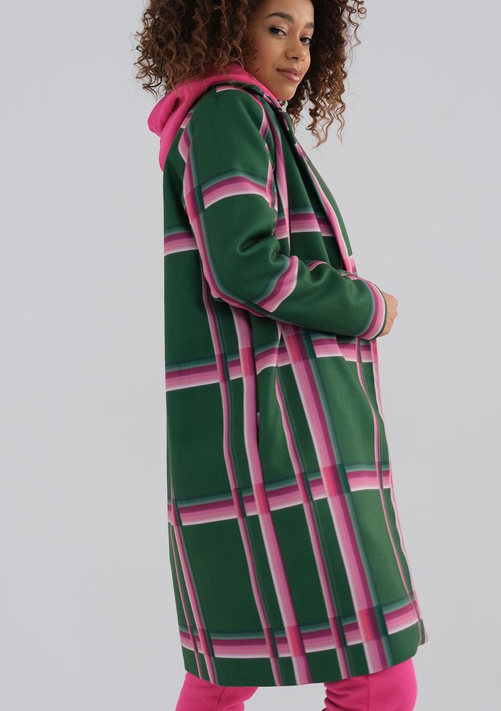 Moris - Green coat with a pink check print