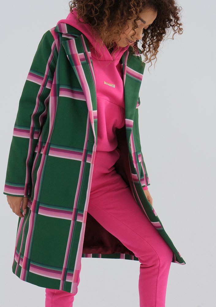 Moris - Green coat with a pink check print