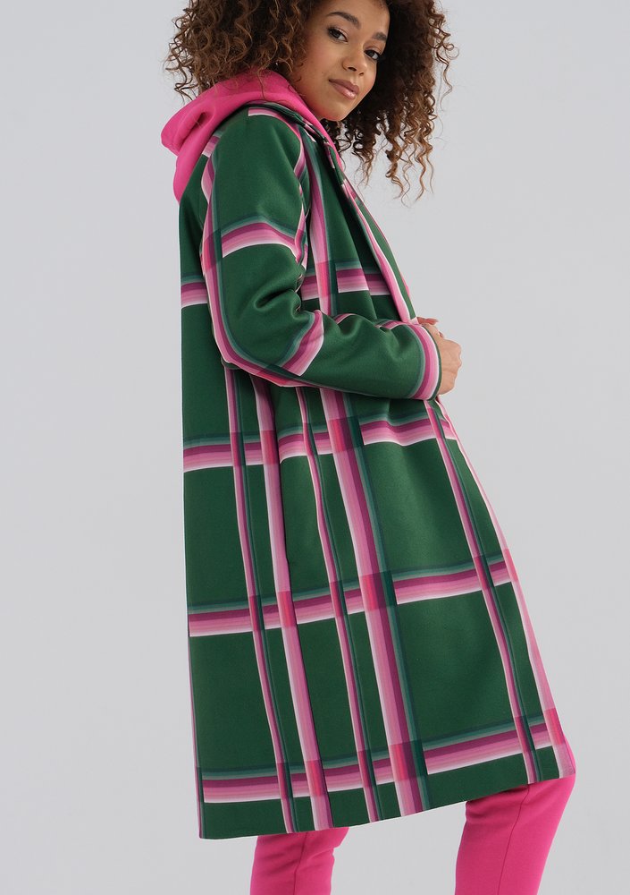 Moris - Green coat with a pink check print