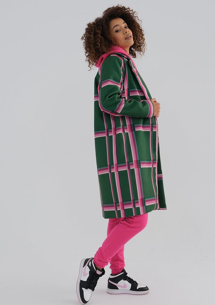 Moris - Green coat with a pink check print