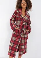 Sage - Red checked tied coat