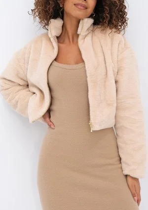 Mojo - Short beige faux fur jacket