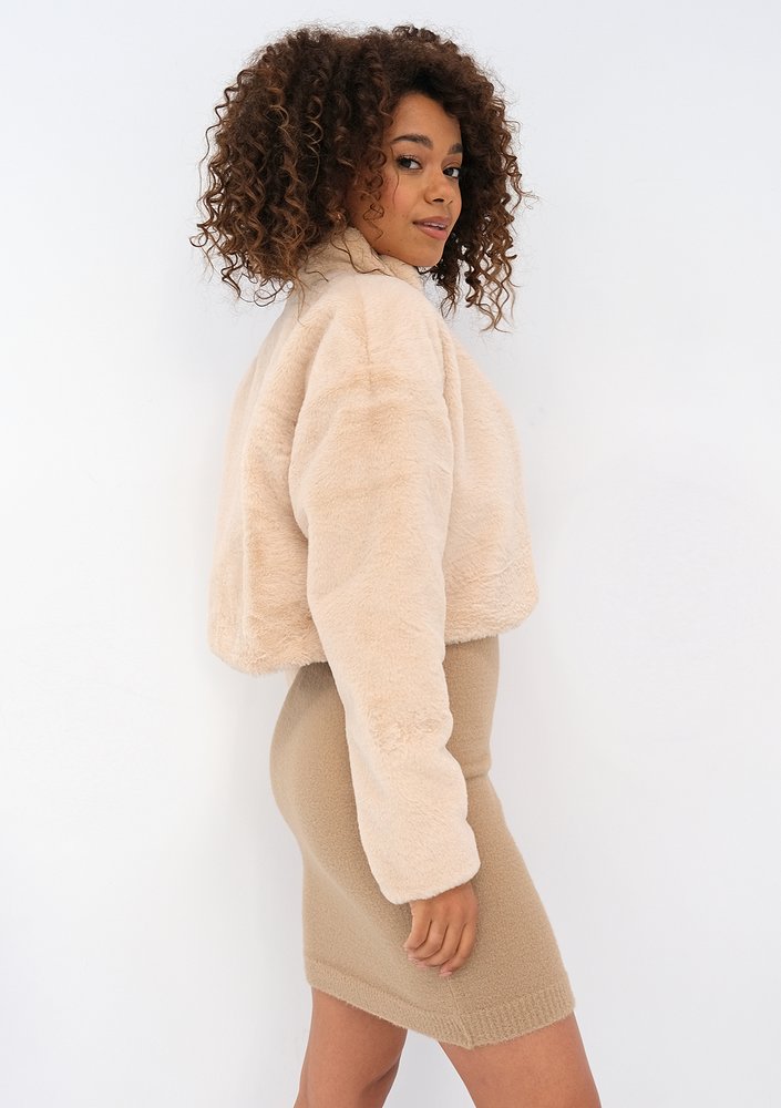 Mojo - Short beige faux fur jacket
