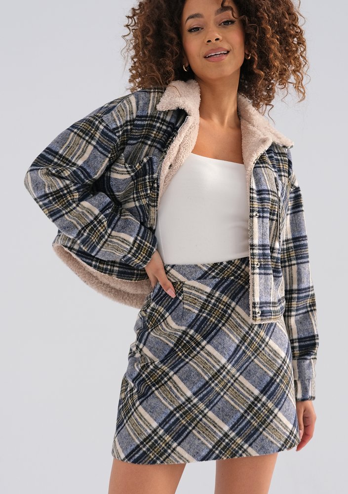 Lisa - Blue checked flannel skirt