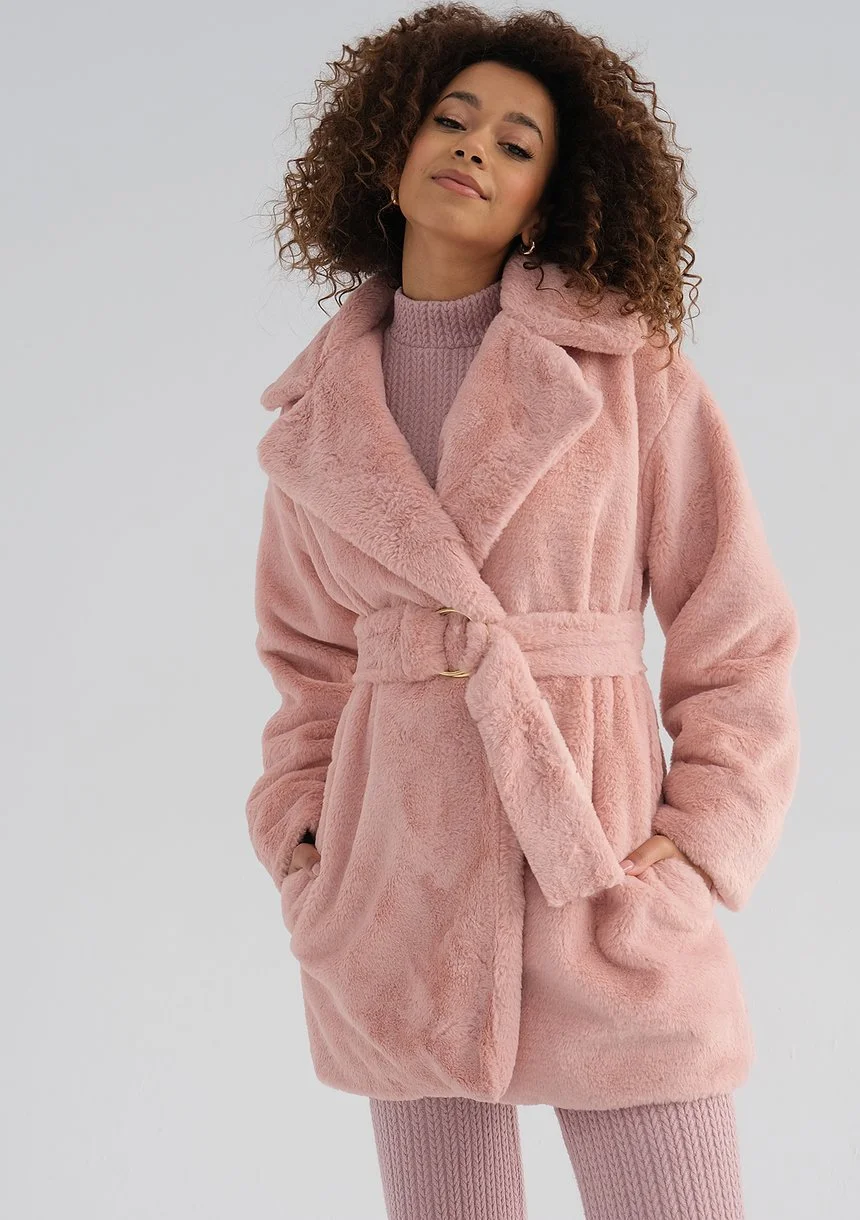 Osha - Powder pink faux fur coat