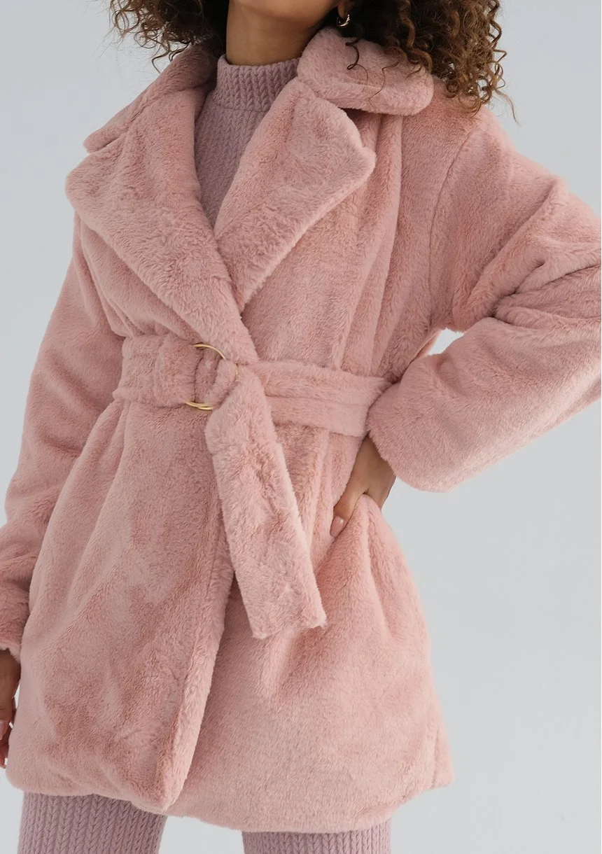 Osha - Powder pink faux fur coat