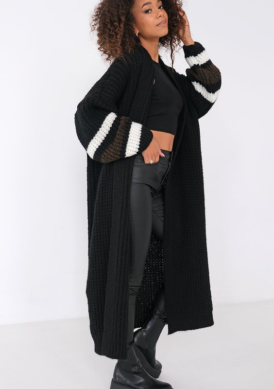 Vind - Long black cardigan in stripes