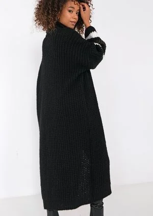 Vind - Long black cardigan in stripes
