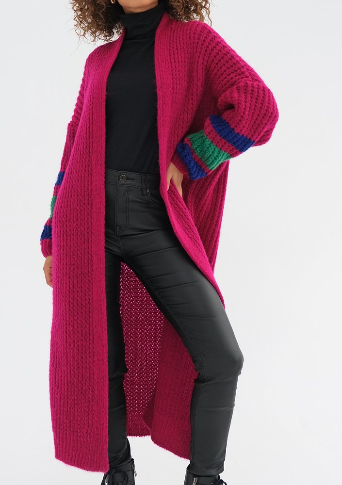 Vind - Long fuchsia pink cardigan in stripes