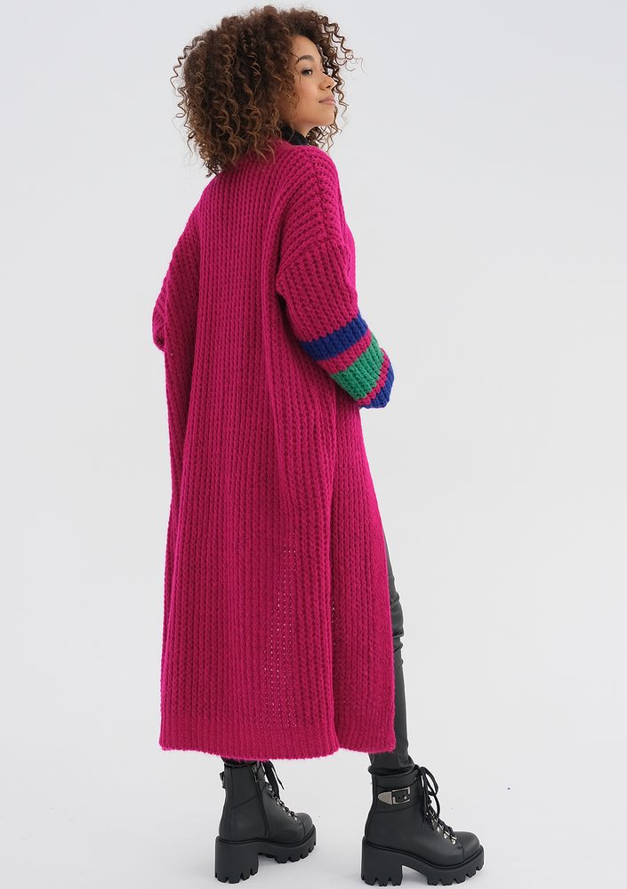 Vind - Long fuchsia pink cardigan in stripes
