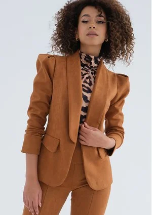 Delani - Caramel brown faux suede blazer