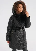 Numi - Pikowany płaszcz z futerkiem Czarny